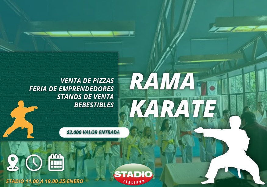 Afiche de la rama de karate para el Carnaval de Verano del Stadio Italiano, anunciado para el 25 de enero de 2025.